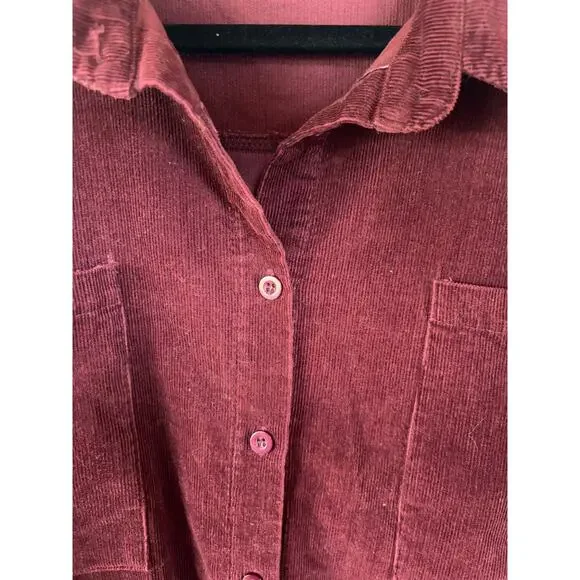 Corduroy Burgundy Velvety Shacket Raw Hem Alternative Grunge Barn Medium - Picture 3 of 9
